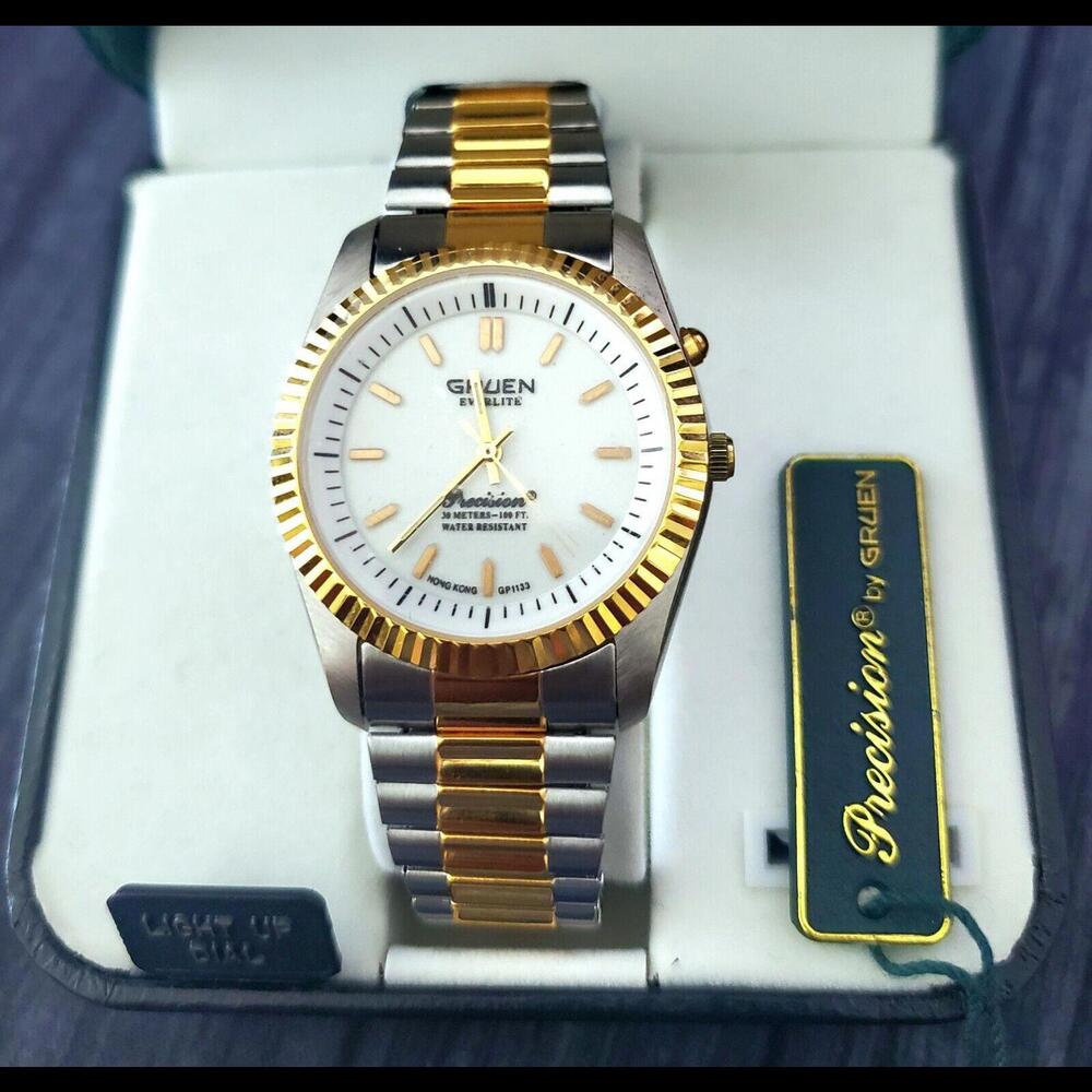NOS Rare‎ Gruen Embassy Fluted President Lite Dial Mens Watch